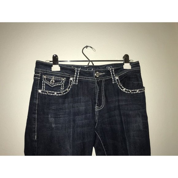 L A Idol Jeans Women Size 9 31x28 Distressed Rhinestone Embroidered Pocket - Picture 3 of 9
